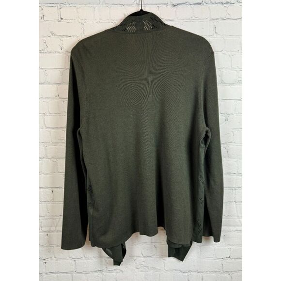 CHICO'S green khaki perforated faux suede knit open front cardigan sweater 3 XL - Picture 9 of 9